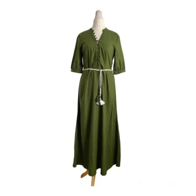 Ladies Next Khaki Green Linen Blend Belted Midi Dress Reg/Tall UK 6-20 RRP £40 - Image 1 of 4