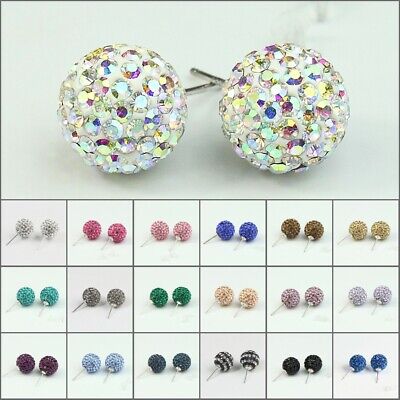 Wholesale Sparkle Czech Crystal Round Disco Ball Silver Stud Earrings 10mm 12mm • 5.99€