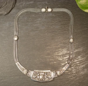 925 Sterling Silber Kette Collier Blüten Floral Cabochon Fuchsschwanzkette - Picture 1 of 13
