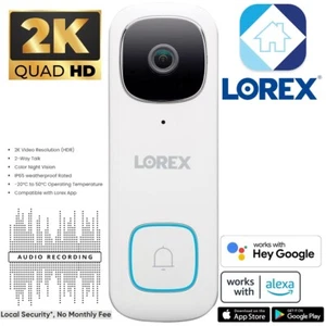 ⭐️ Lorex 2K Wi-Fi Video Doorbell 2-Way Audio Person Detecti B451AJD-E Wired 32GB - Picture 1 of 20