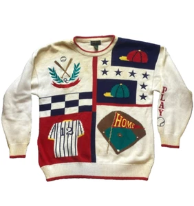 VTG Charter Club Sweater Adult Large Beige Baseball Club Embroidered Grandpa Men - Picture 1 of 22