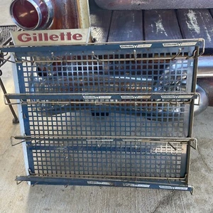 Vintage GILLETTE Advertising Metal Store Display Rack Metal Sign Razors Gas Oil - Picture 1 of 14
