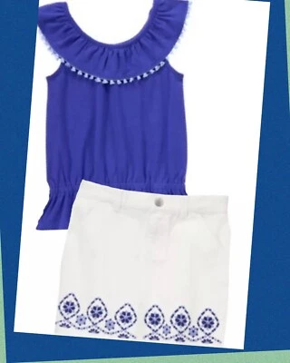 NUEVO CON ETIQUETAS Niñas 4 Gymboree “SPARKLE SAFARI” 2 piezas Algodón Denim FALDA BLANCA AZUL TOP Conjunto Foto 1 de 4