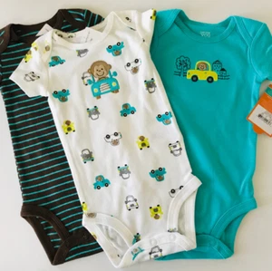 Carter’s Baby Boy 3 Months 3-pk Bodysuit Set Monkey Car Brown Turquoise - Picture 1 of 1