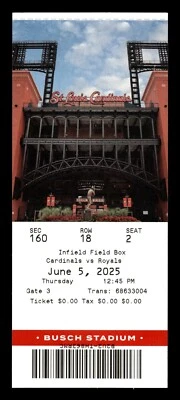 JAC CAGLIANONE 6/5/2025 First Hit & RBI Ticket KC Royals Rookie Busch Stadium - Image 1 of 2