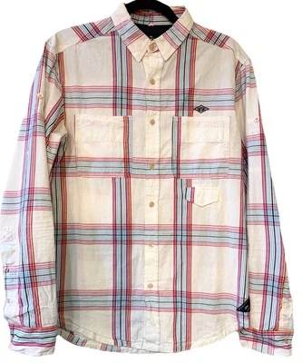 10 Deep Shirt Mens White Black Red Blue Plaid Medium Button Up Long Sleeve - Image 1 of 4