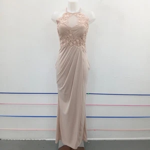 Lipsy Maxi Dress UK 10 Nude Pink Floral Lace Sheer Beaded Occasion New RMF-FPL16 - Picture 1 of 9