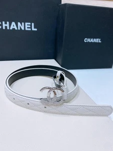 Chanel Women's white leather Belt Silver Hardware coco mark design pre-owned - Picture 1 of 6