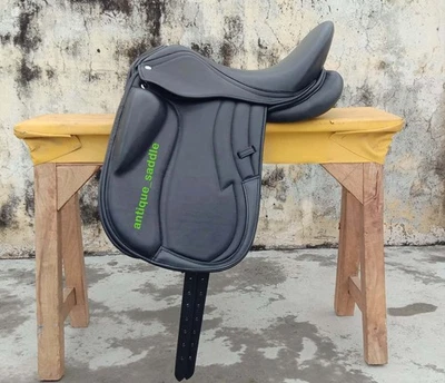 New Leather Dressage Mono Flap Horse Saddle, Changeable Gullets Saddle 17" - 18" - Image 1 of 4