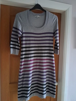 Laura Ashley Mid Length Knit Dress Size 8 Grey With Purple Stripes - Image 1 of 4