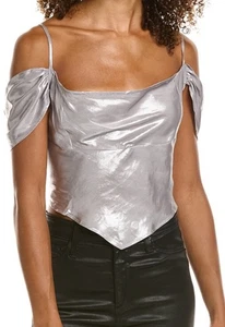 Free People cassandra metallic Silver Crop top Sz L NWT - Picture 1 of 11