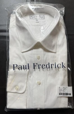 Camisa de vestir Paul Fredrick blanca manga larga para hombre 17,5/37 100 % algodón nueva con etiquetas sellada Foto 1 de 4