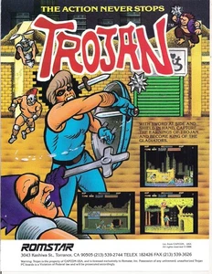 Trojan Romstar Video Arcade machine Game Ad from RePlay Magazine 1986 - Picture 1 of 1
