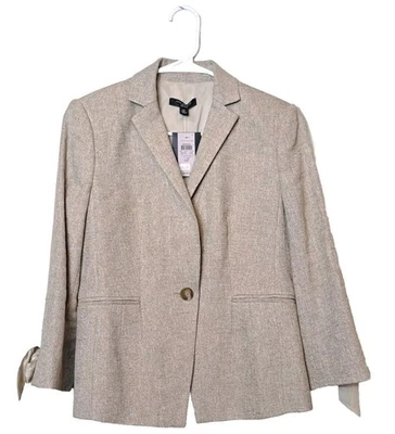 Chaqueta Blazer Ann Taylor Petites Lino Puño Cinta Crema Profesional Talla 6P Nueva con Etiquetas Foto 1 de 4