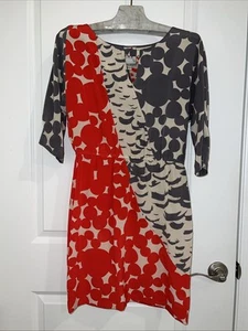 yoana baraschi Pure Silk Contrast Print Mini Dress 3/4 Sleeves S - Picture 1 of 13