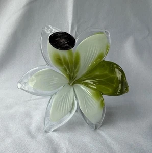Genuino Italiano Flor Vidrio Soplado Murano Verde Blanco Color Tonos Italia Nº 686 - Imagen 1 de 12