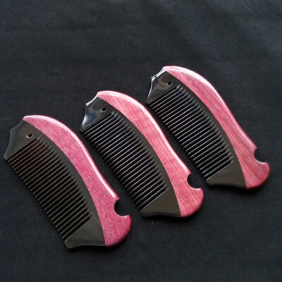 5'' Handle Natural Wood Hair Comb Beard Comb Black Ox Buffalo Horn & Sandalwood  - Image 1 of 4