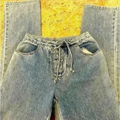 Newport News Jeanology vintage lace up y2k jean size 4 90s - Image 1 of 4