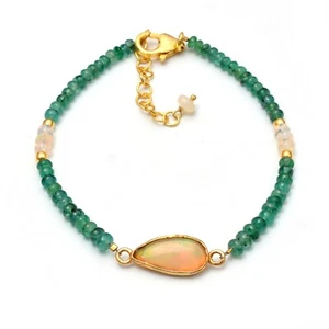 Emerald Beaded Bracelet,Ethiopian Opal Bezel Connector,Opal Bracelet,Opal Beads - Picture 1 of 7
