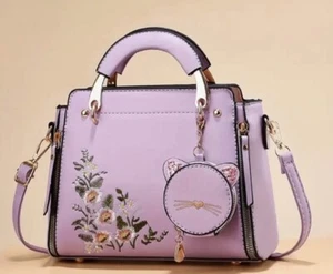 New Beautiful Lavender Floral Embroidered Handbag Purse NWT - Picture 1 of 6