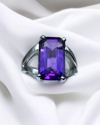 Anillo de plata 925 de amatista natural con amatista real para hombre y mujer piedra de nacimiento de febrero Foto 1 de 4