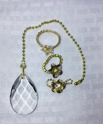 Cuentas de gota de vidrio artesanales con cinturones de mezcla dorada tirador de ventilador hechas con Swarovski Foto 1 de 4