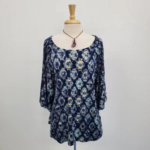 Zac & Rachel Womens 3/4 Pleated Sleeve Blouse Top Plus Size 2X Stretch Blue NWT - Picture 1 of 16