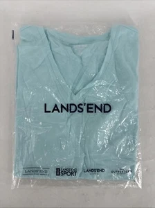 Lands' End Women's Relaxed Supima Cotton V-Neck T-Shirt RARE Seafoam Blue Size M - Picture 1 of 6