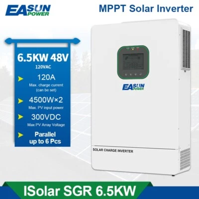 EASUNPOWER EASUN 6500W Solar Hybrid Inverter 6.5KW Off Grid 48V 120VAC 120A Dual MPPT