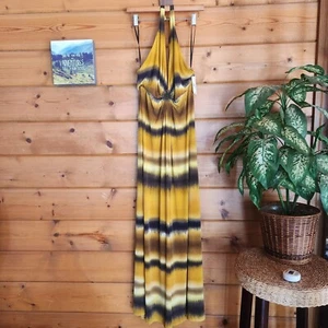 Maxi Vestido Halter ABS Essentials Allen Schwartz Nuevo con Etiquetas Dorado Multi Tie Dye Talla 10 - Imagen 1 de 9
