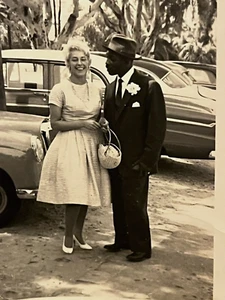Late 1950s Rare Found Wedding PHOTO of Interracial Couple-California-No Identity - Picture 1 of 14