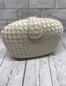 Lord & Taylor Small Clutch Crochet Crossbody Handle Prom Season Cream Purse - Picture 1 of 14
