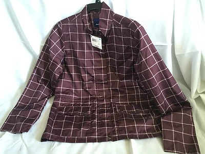 Rain Coat Jacket Basic Editions Women Small Burgandy Pink Plaid Polyester NWT - Image 1 of 3