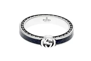 GUCCI Sterling Silver & Black Enamel Interlocking G Ring YBC7016200010 - Picture 1 of 5