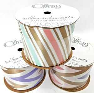 3X Offray Double Face Satin Craft Ribbon 2.25" x 3 Yards Each PINK GOLD PURPLE - Picture 1 of 9