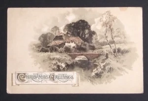 Christmas Greetings Scenic View Stone Bridge Textured Embossed Postcard c1912 - Picture 1 of 6
