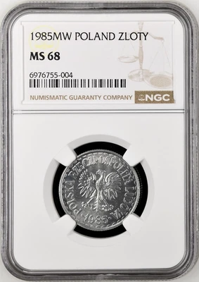 Poland 1 Zloty 1985  NGC MS 68 UNC Aluminum NGC Census 1/0 Top Grade - Image 1 of 4