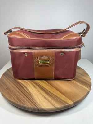 Estuche de tren Jaguar vintage bolso cosmético para pasar la noche borgoña 12"x7"x8" Foto 1 de 4