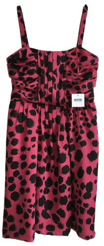 Mini abito Moschino economico e chic in seta stampa animalier taglia 48 mai indossato con etichette