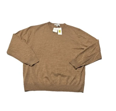 Suéter Pullover Grande Turnbury Marrón Camel Cuello en V Lana Merino Tejido Preppy Foto 1 de 4