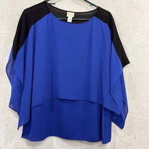 Chicos Poncho Cape Overlay Tanktop Gr. 1 mittelblau schwarz Farbblock NEU 89 $ - Bild 1 von 11