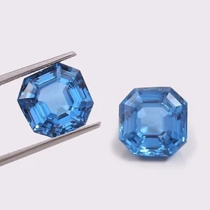 AAA Unheated 20.05 Ct Vietnam Blue Spinel Loose Asscher Cut Gemstone Pair - Picture 1 of 4