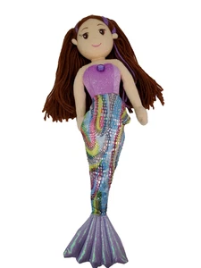 Aurora World 2018 Sea Sparkles Plush Mermaid Brown Hair 18 Inches Purple Shimmer - Picture 1 of 12