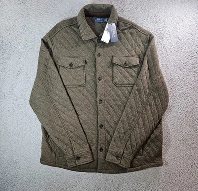 NUEVO W Etiquetas Polo Ralph Lauren Acolchado Jersey Sobrecamisa Chaqueta Hombres XL Verde Oliva Foto 1 de 4