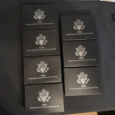 1992-1998 US Mint Issued Premier SILVER Proof Sets 7 Sets. - Image 1 of 4