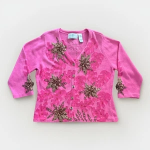 Design Options Philip & Jane Gordon Pink Floral Embroidered Cardigan Sz Medium - Picture 1 of 15