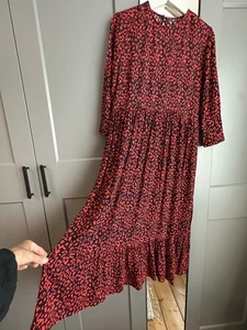 Ladies Zara Animal Print Viscose Maxi Dress Red Black S - Picture 1 of 14