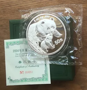 H896 CHINA 2004 50 YUAN 5OZ SILVER PROOF PANDA COIN DOUBLE WRAPPED - BOX & COA - Picture 1 of 6