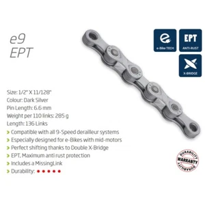 KMC E9 EPT (9 Speed E-Bike Chain) — 136 Links / Silver —AUS STOCK— Bike Electric - Picture 1 of 1