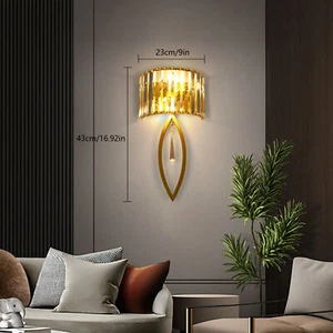 Max 50W Wall Lamp Wall-mounted Fixture Modern Bedroom Light Crystal Lampshade - Picture 1 of 13